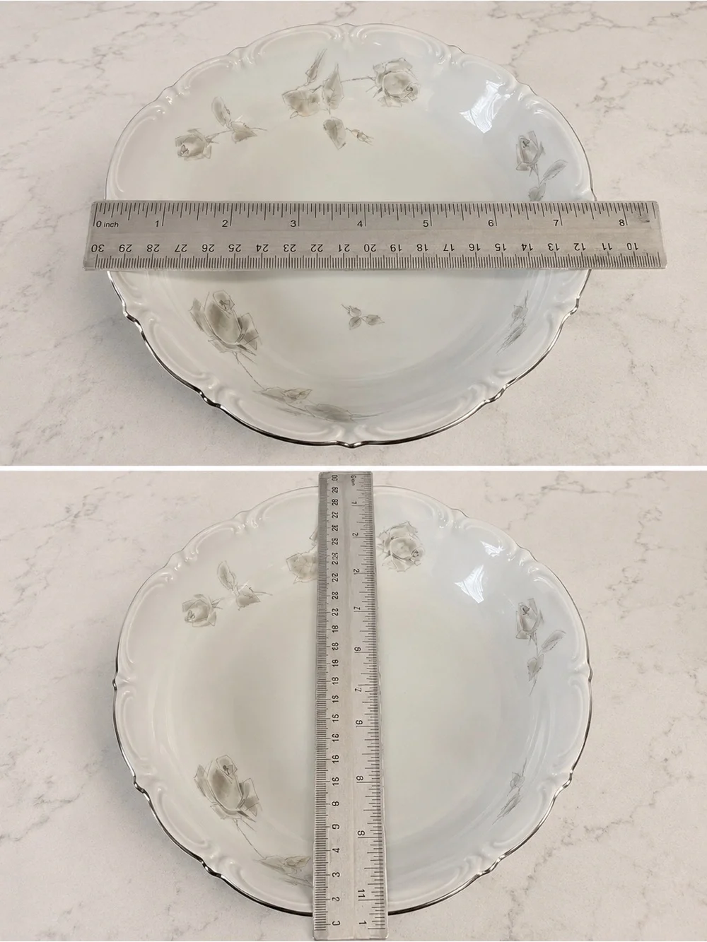 Vintage Hutschenreuther Sylvia Gray Rose Oval Serving Bowls Set of 2 Platinum Tr